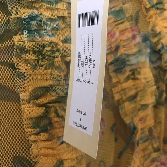 Mac Duggal  Floral Flutter-Sleeve Mesh Print Tea-Length Dress Size 8 NWT - Picture 9 of 11